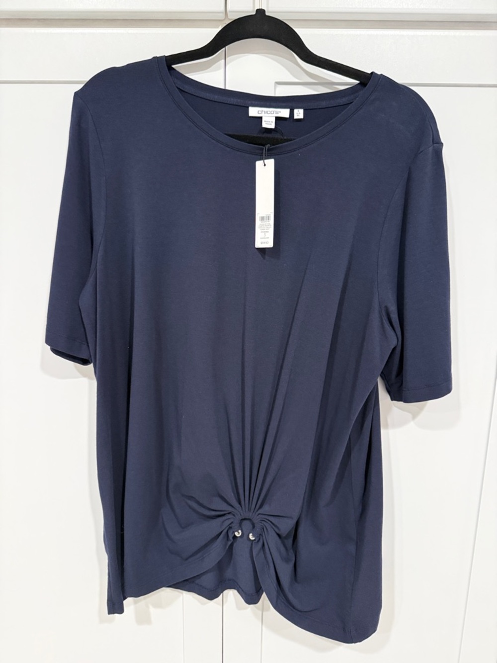 Chico's Dark Navy Short-Sleeve Front Knot Tee